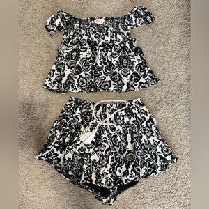 Black and White Patterned Top and Shorts Set
